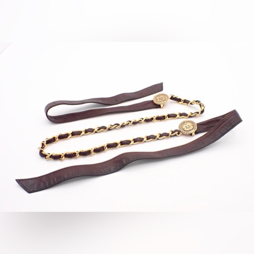 CHANEL Brown and Gold Chain Belt